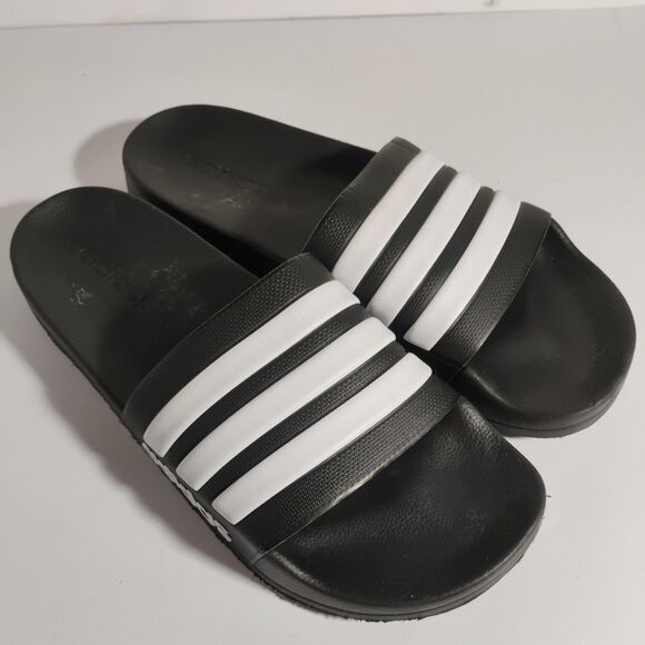 Adidas cloudfoam triple stripe black and white slides slip ons sandals men's 11 - Picture 5 of 15